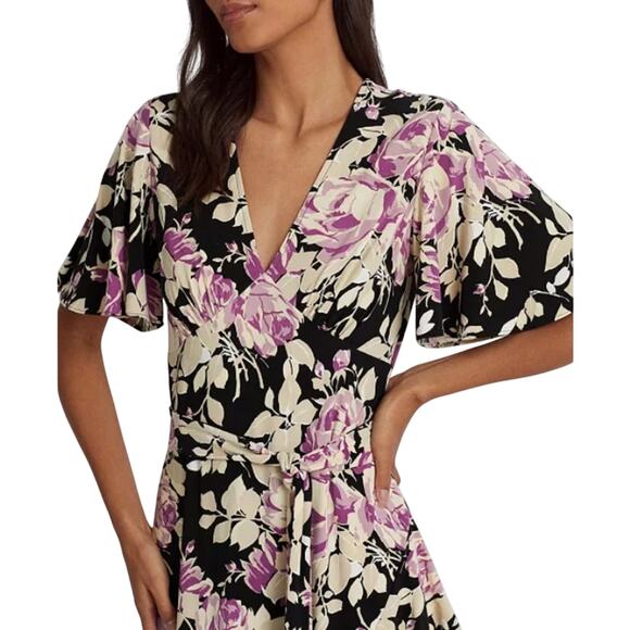 Ralph Lauren Floral Faux Wrap Hi Low V-Neck Wedding Guest Dress - Picture 4 of 10